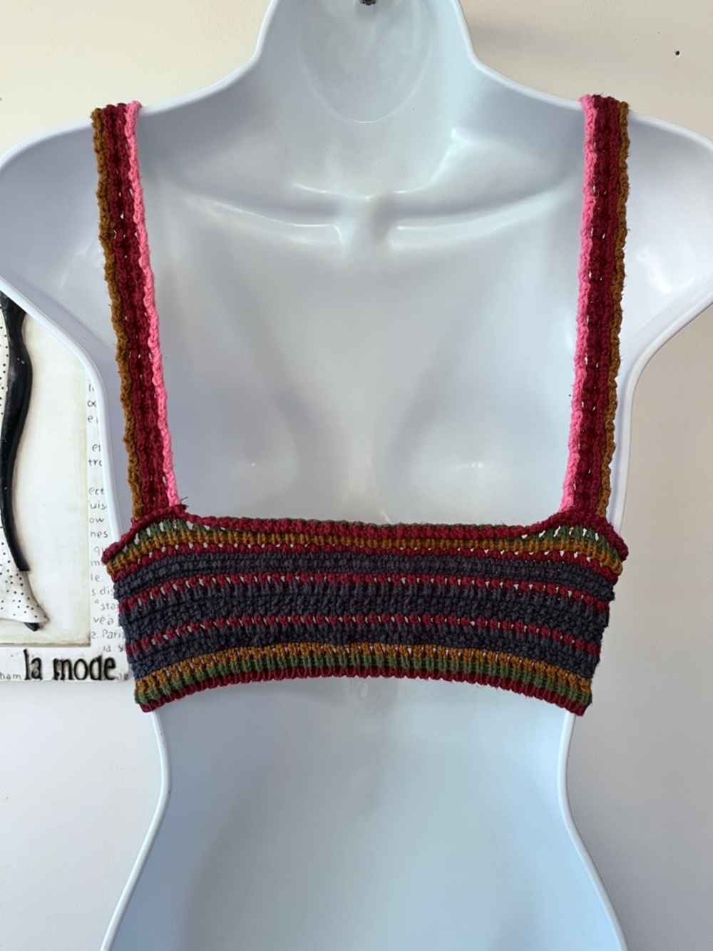 Zara Blue Crochet Boho Bikini Top Size M - Picture 6 of 9